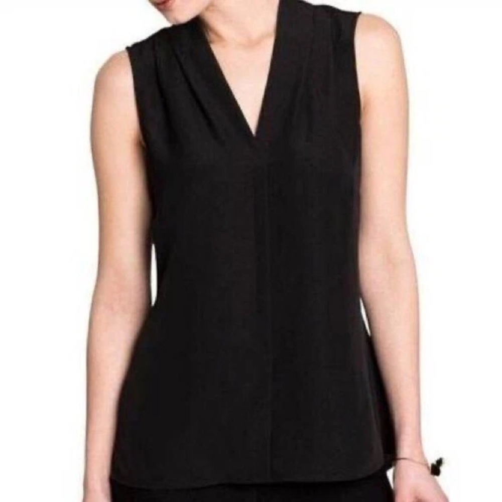 Theory Silk Shell V-Neck Sleeveless Top - Black (S)